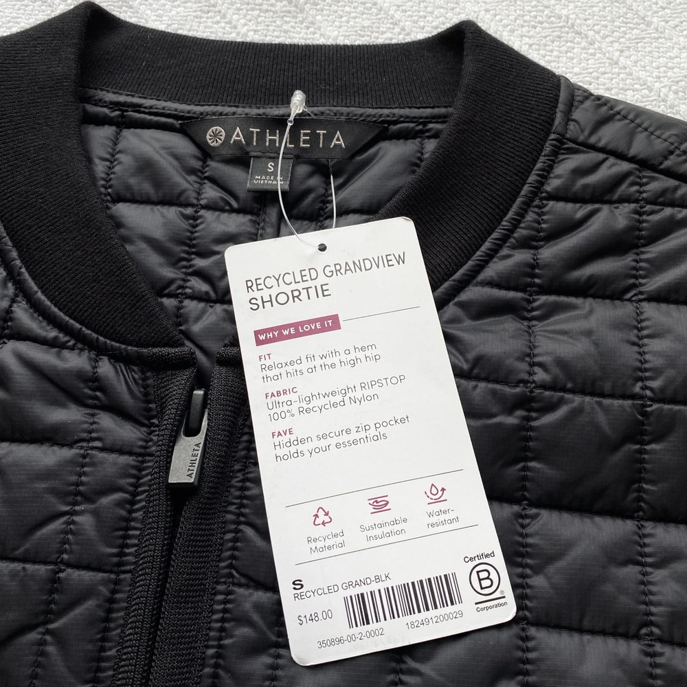 Athleta Recycled Grandview Shortie Quilted Bomber Jacket Black Size S NWT - Picture 8 of 10